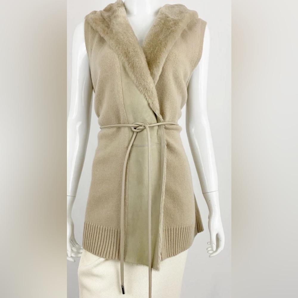 LAFAYETTE 148 CASHMERE BLEND W/SHEARLING SWEATER VEST